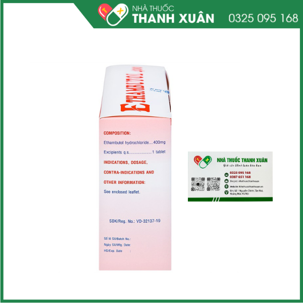 Ethambutol Mekophar 400mg trị lao và phối hợp các thuốc chống lao khác